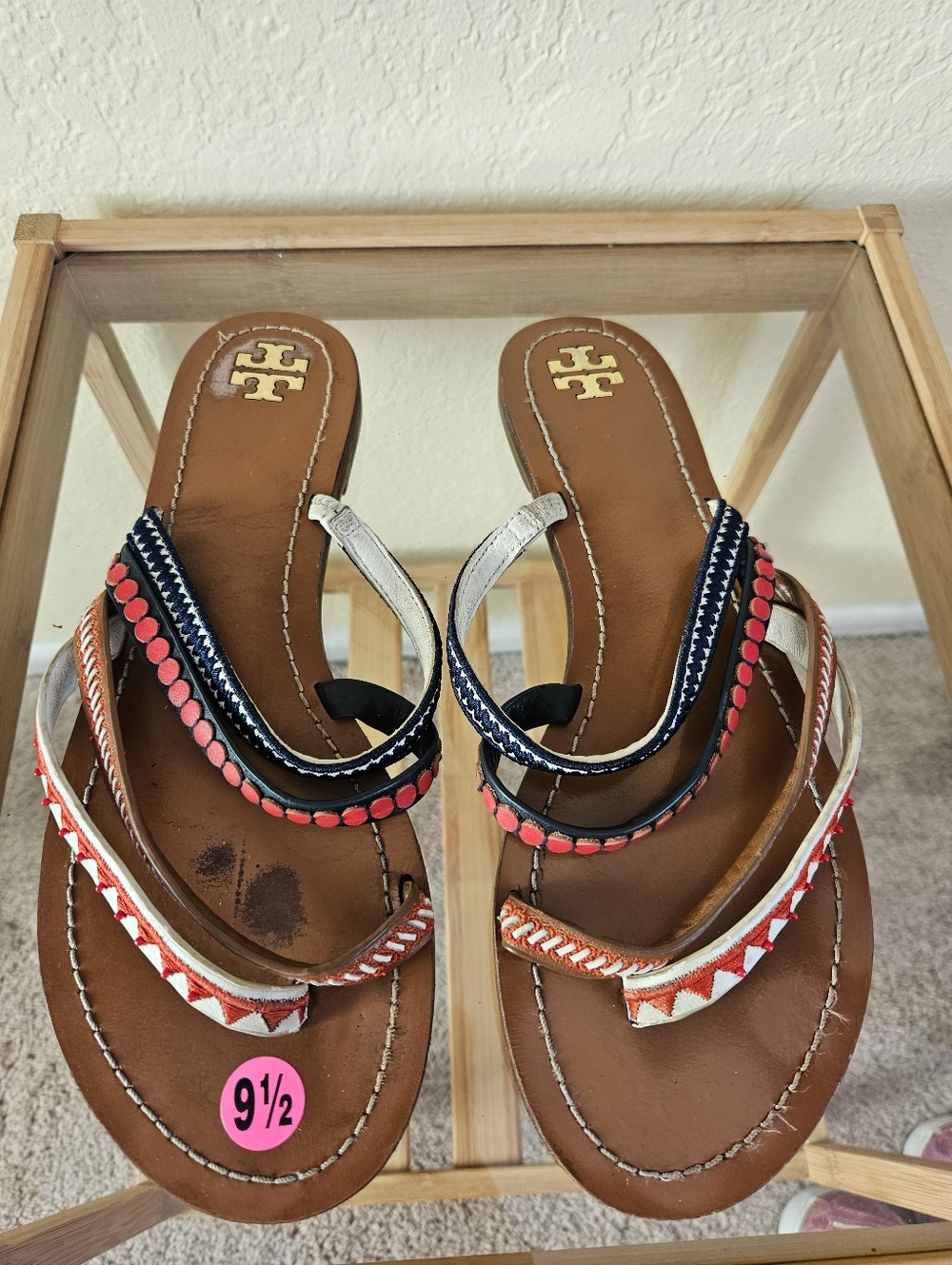 Tory Burch Pato Embroidered sandals. Sz 9.5